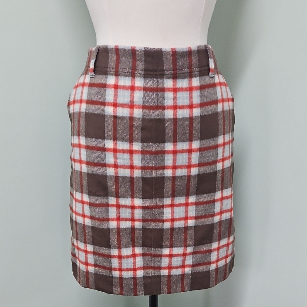 Eddie Bauer Skirt Brown Multi Plaid Wool Cashmere Blend Preppy Academia Size 4